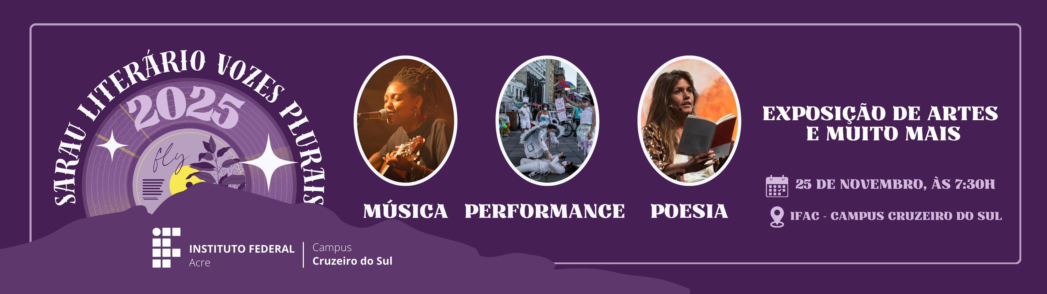 banner do Sarau Literário Vozes Plurais - 2025